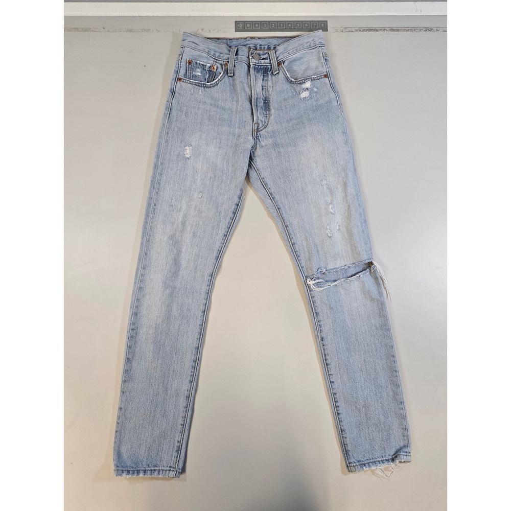 Levis 501S Womens Skinny Jeans Light Wash Distressed High Rise 25x30 Button‎ Fly